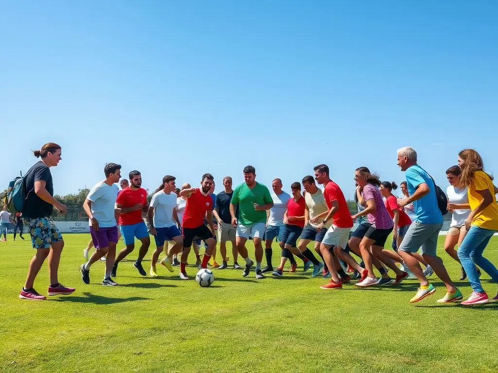 An image of participants with varying abilities playing football, emphasizing the inclusivity and accessibility of UNION SPORTIVE DE CHIRAC's programs.