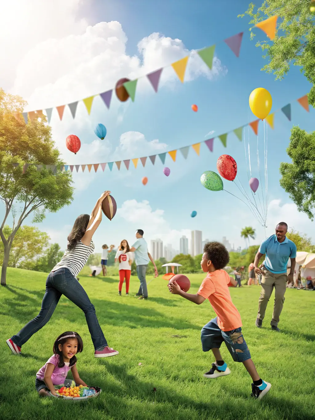 A community event organized by UNION SPORTIVE DE CHIRAC, showing families and individuals participating in various sports and activities, promoting social inclusion and community engagement.
